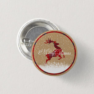 Merry Christmas Kraft & Tartan Red ID590 Button