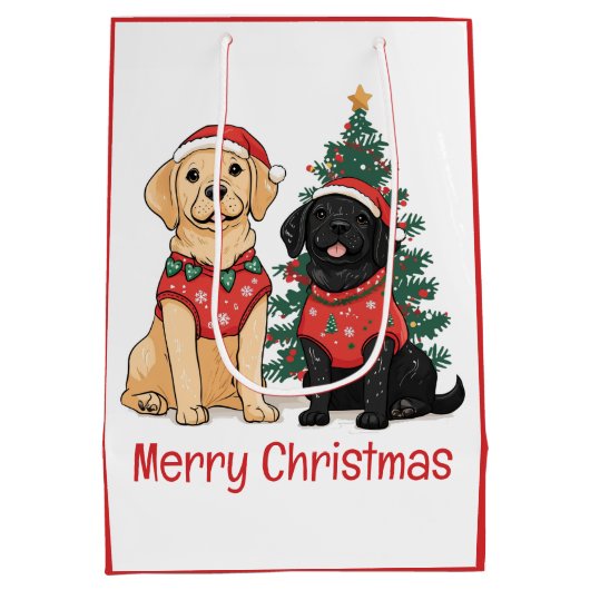 Merry Christmas Labrador Retriever Dogs Mittlere Geschenktüte (Rückseite)