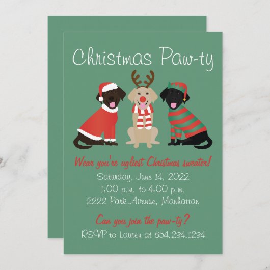 Merry Christmas Labrador Retriever Hunde Einladung (Vorne/Hinten)