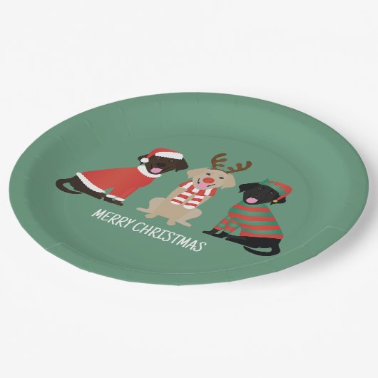 Merry Christmas Labrador Retriever Hunde Pappteller (Schrägansicht)