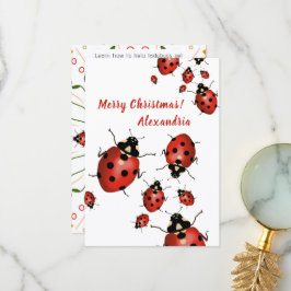 Merry Christmas Ladybug Red Black on White Dankeskarte