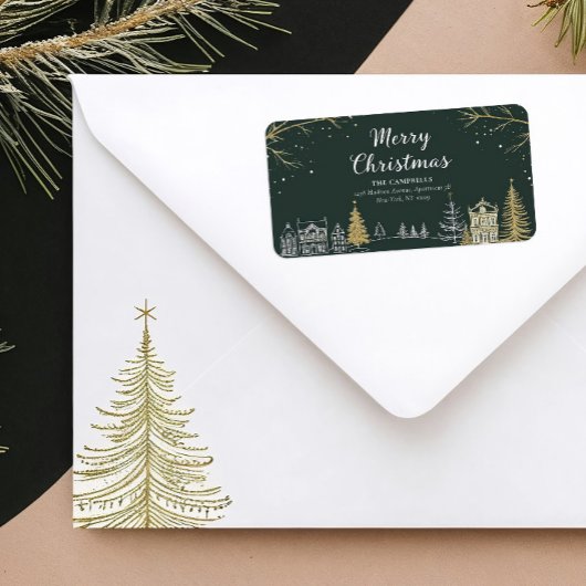 Merry Christmas Landscape Holiday Return Address Adressaufkleber