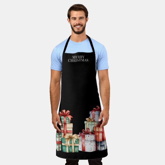 Merry Christmas, Large Christmas Gifts Wrapped Blk Schürze (Getragen)