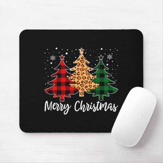 Merry Christmas Leopard Buffalo Plaid Christmas Tr Mousepad (Mit Mouse)