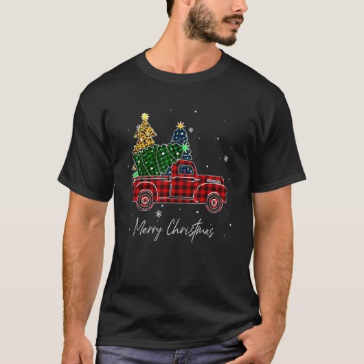 Merry Christmas Leopard Buffalo Truck Tree Red Pla T-Shirt (Vorderseite)