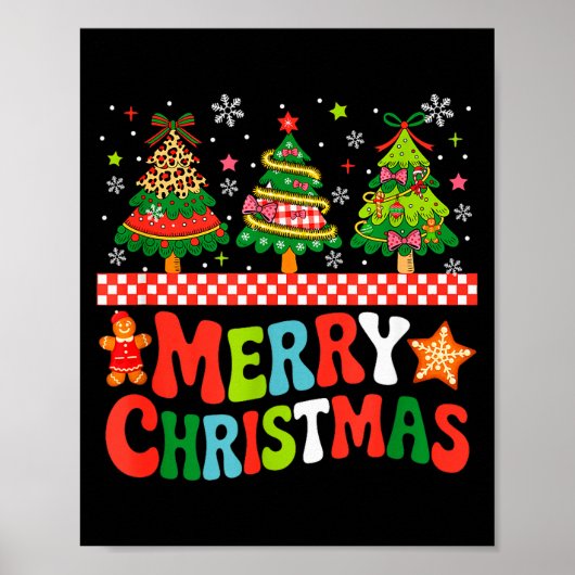 Merry Christmas Leopard Colorful Xmas Trees Bow Ti Poster (Vorne)
