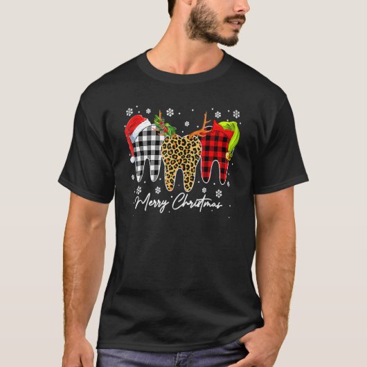 Merry Christmas Leopard Plaid Teeth Santa Reindeer T-Shirt (Vorderseite)