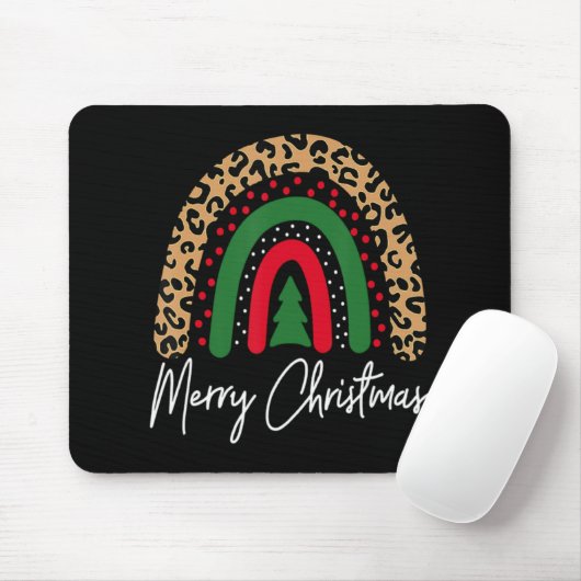 Merry Christmas Leopard Rainbow Pajamas Xmas Teach Mousepad (Mit Mouse)