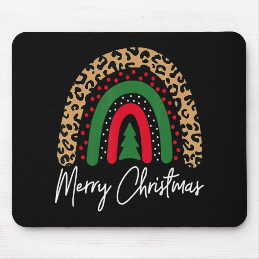 Merry Christmas Leopard Rainbow Pajamas Xmas Teach Mousepad (Vorne)