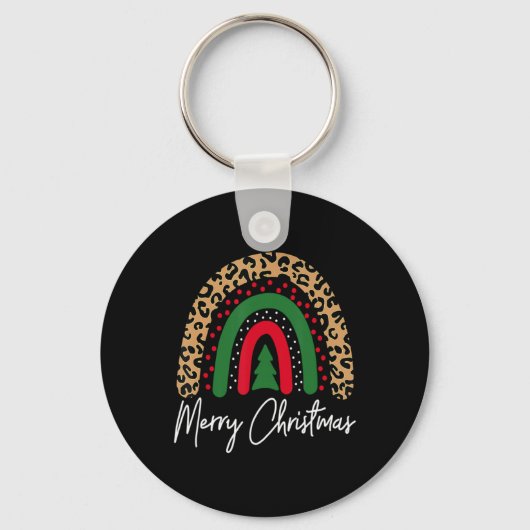 Merry Christmas Leopard Rainbow Pajamas Xmas Teach Schlüsselanhänger (Vorderseite)