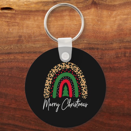 Merry Christmas Leopard Rainbow Pajamas Xmas Teach Schlüsselanhänger (Vorderseite)