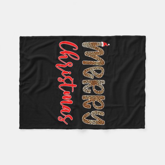 Merry Christmas Leopard Santa Hat Cheetah Print Xm Fleecedecke (Vorderseite (Horizontal))