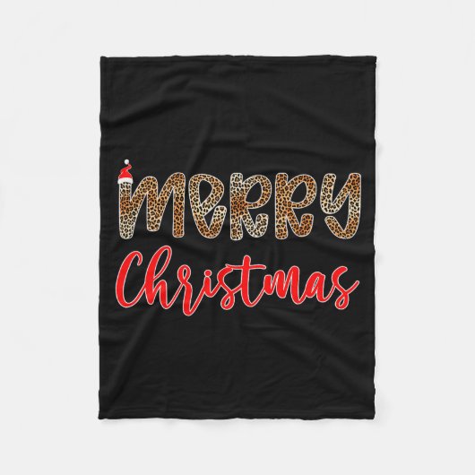 Merry Christmas Leopard Santa Hat Cheetah Print Xm Fleecedecke (Vorderseite)