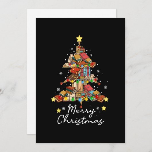 Merry Christmas Library Tree Book Reading Lover Li Einladung (Vorne/Hinten)