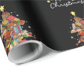 Merry Christmas Library Tree Book Reading Lover Li Geschenkpapier (Rolleneckpunkt)