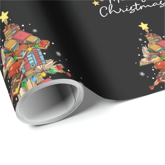 Merry Christmas Library Tree Book Reading Lover Li Geschenkpapier (Rolleneckpunkt)