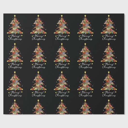 Merry Christmas Library Tree Book Reading Lover Li Geschenkpapier (Flach)