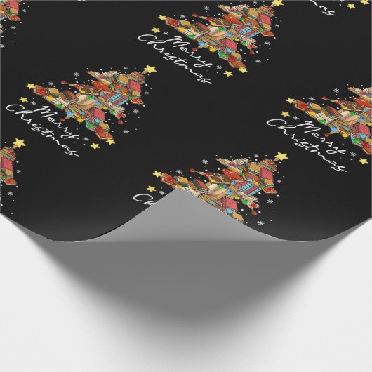Merry Christmas Library Tree Book Reading Lover Li Geschenkpapier (Ecke)