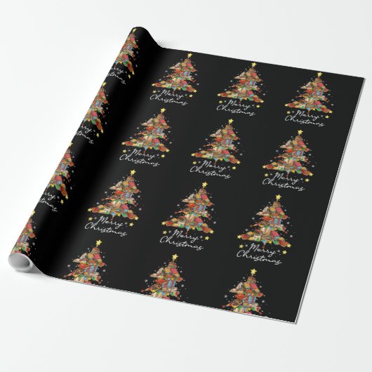 Merry Christmas Library Tree Book Reading Lover Li Geschenkpapier (Ungerollt)