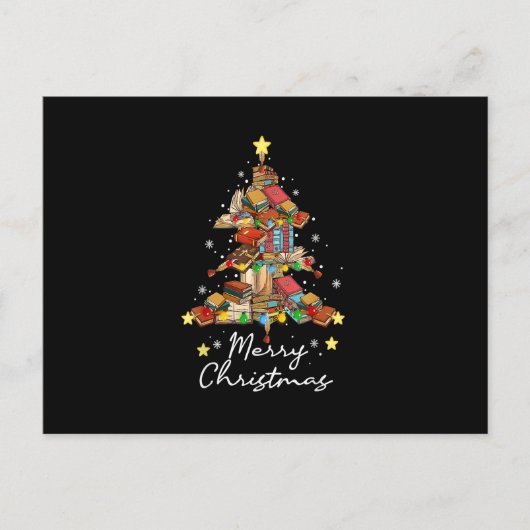 Merry Christmas Library Tree Book Reading Lover Li Postkarte (Vorderseite)