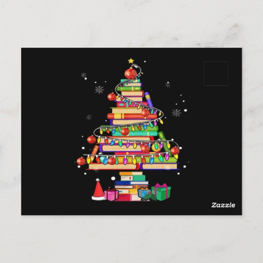 Merry Christmas Library Tree Postkarte (Rückseite)
