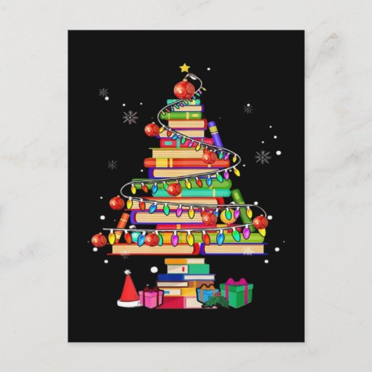 Merry Christmas Library Tree Postkarte (Vorderseite)