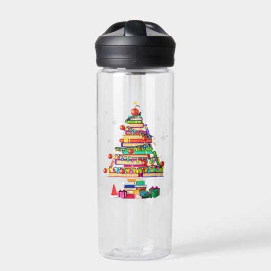 Merry Christmas Library Tree Trinkflasche (Vorderseite)