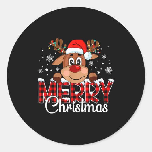 Merry Christmas Light Reindeer Xmas Matching Famil Runder Aufkleber (Vorderseite)