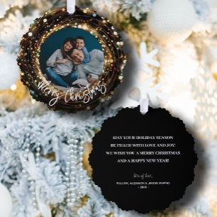 Merry Christmas Light Strands Foto Ornament Karte