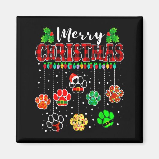 Merry Christmas Lights Dog Paw Xmas Magnet (Vorne)