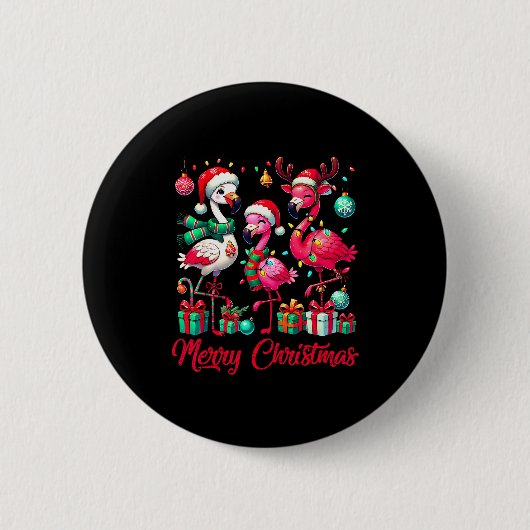 Merry Christmas Lights Flamingo Santa Hat Snow Xma Button (Vorderseite)
