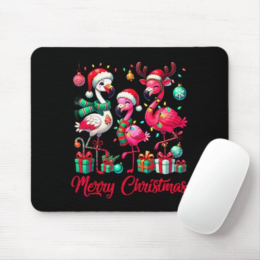 Merry Christmas Lights Flamingo Santa Hat Snow Xma Mousepad (Mit Mouse)