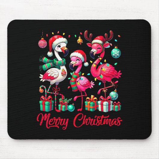 Merry Christmas Lights Flamingo Santa Hat Snow Xma Mousepad (Vorne)