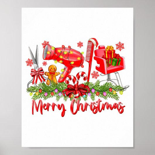 Merry Christmas Lights Hairstylist Tool Hairdresse Poster (Vorne)