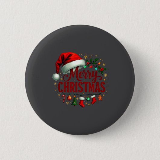 Merry Christmas Lights Red Santa Hat Family Men Wo Button (Vorderseite)