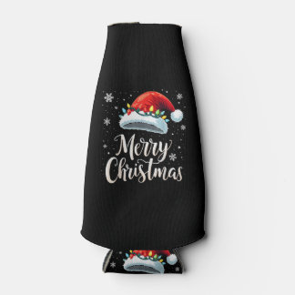 Merry Christmas Lights Red Santa Hat Tree Family Flaschenkühler