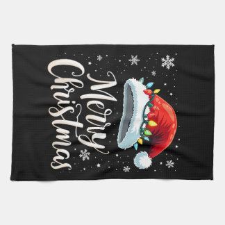 Merry Christmas Lights Red Santa Hat Tree Family Geschirrtuch
