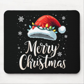 Merry Christmas Lights Red Santa Hat Tree Family Mousepad