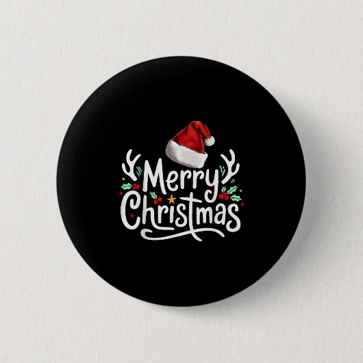 Merry Christmas Lights Red Santa Hat Xmas Family Button (Vorderseite)