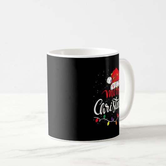 Merry Christmas Lights Red Santa Hat Xmas Family Kaffeetasse (VorderseiteRechts)