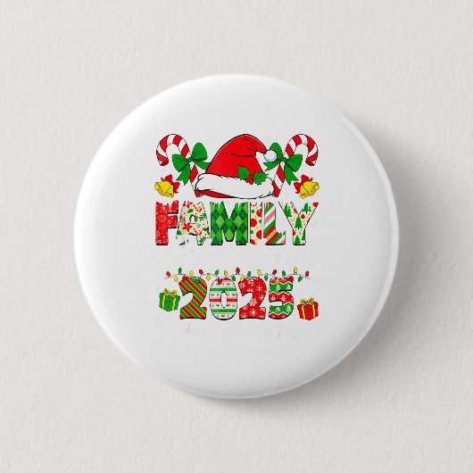 Merry Christmas Lights Red Santa Hat Xmas Family M Button (Vorderseite)