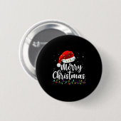 Merry Christmas Lights Red Santa Hat Xmas Family M Button (Vorne & Hinten)