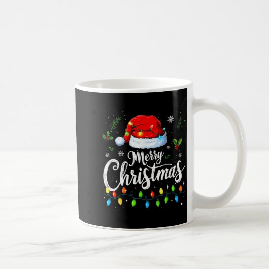 Merry Christmas Lights Red Santa Hat Xmas Family M Kaffeetasse (Rechts)