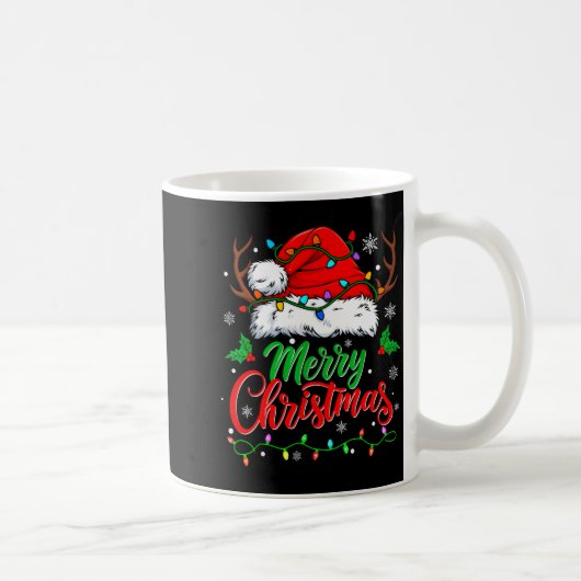 Merry Christmas Lights Red Santa Hat Xmas Family M Kaffeetasse (Rechts)