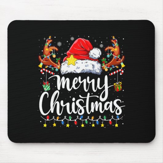 Merry Christmas Lights Red Santa Hat Xmas Family M Mousepad