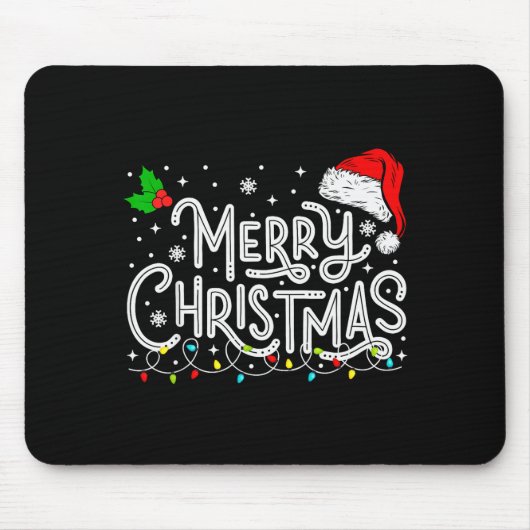 Merry Christmas Lights Red Santa Hat Xmas Family M Mousepad (Vorne)