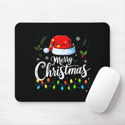 Merry Christmas Lights Red Santa Hat Xmas Family M Mousepad (Mit Mouse)