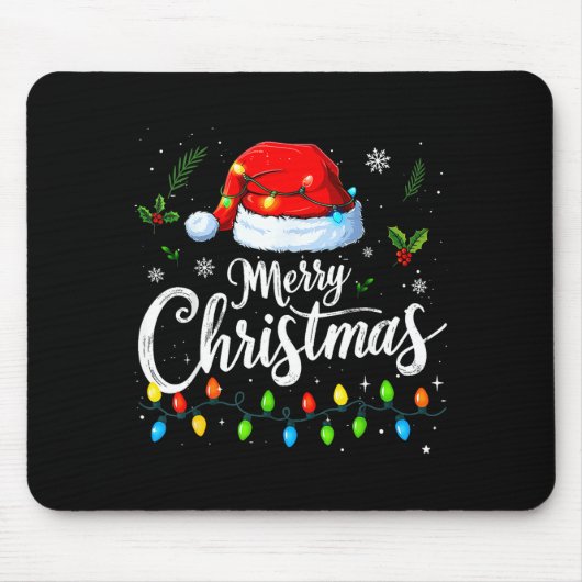 Merry Christmas Lights Red Santa Hat Xmas Family M Mousepad (Vorne)