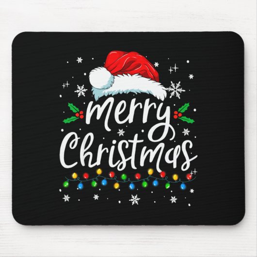 Merry Christmas Lights Red Santa Hat Xmas Family M Mousepad (Vorne)