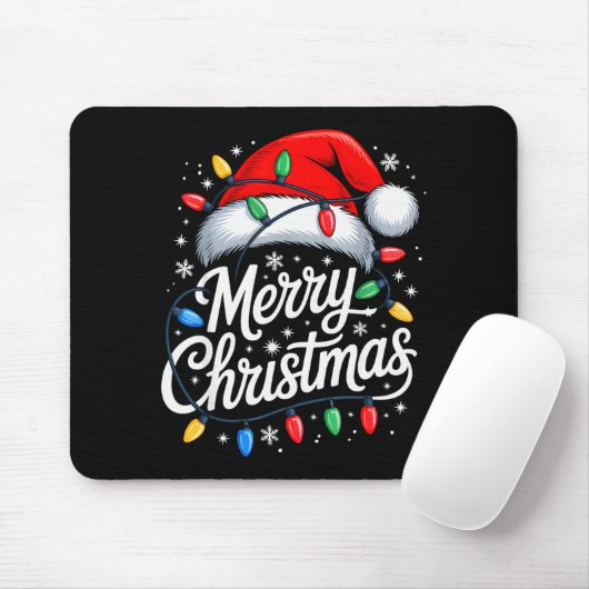 Merry Christmas Lights Red Santa Hat Xmas Family M Mousepad (Mit Mouse)